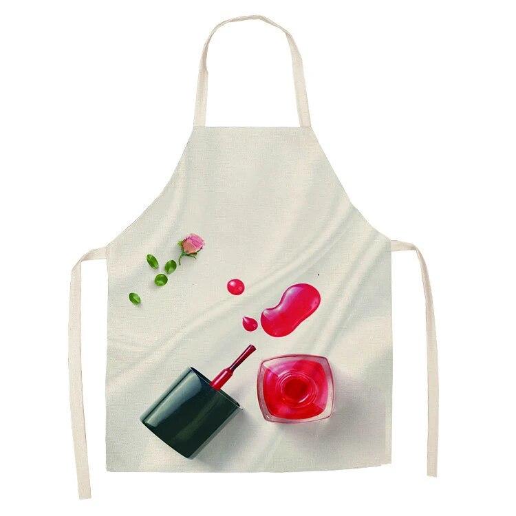 Sleeveless Linen Apron Men and Women Household Cleaning Tools Apron Nail Polish Ladies Perfume Printing Kitchen Apron