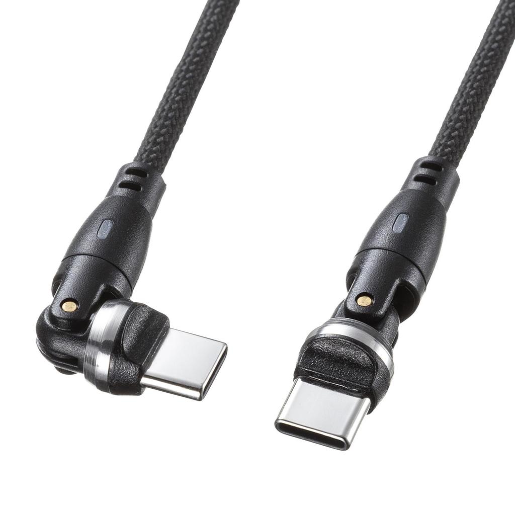 SANWA SUPPLY Вращающийся USB-кабель с двойными черными разъемами Type-C 2.0 с поворотом на 540 градусов, (100 Вт, 1 м) KU-CCP100KAW10BK