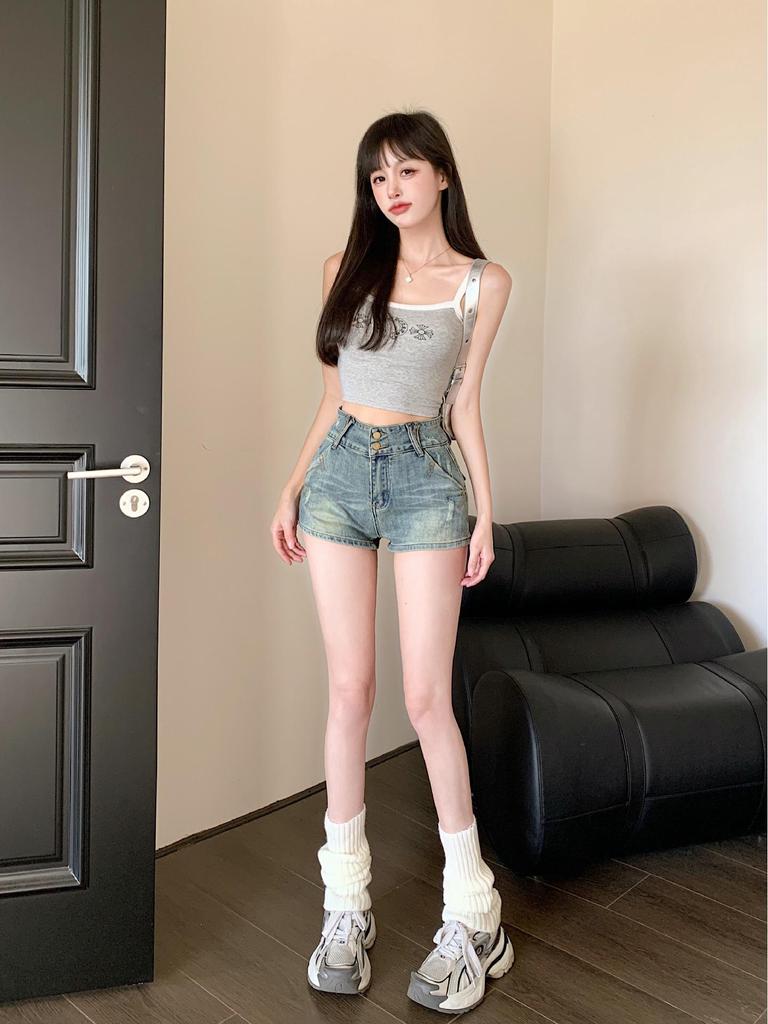 2025 Retro Washed Stretch Denim Shorts - Super Short, Skinny Hot Pants for Summer