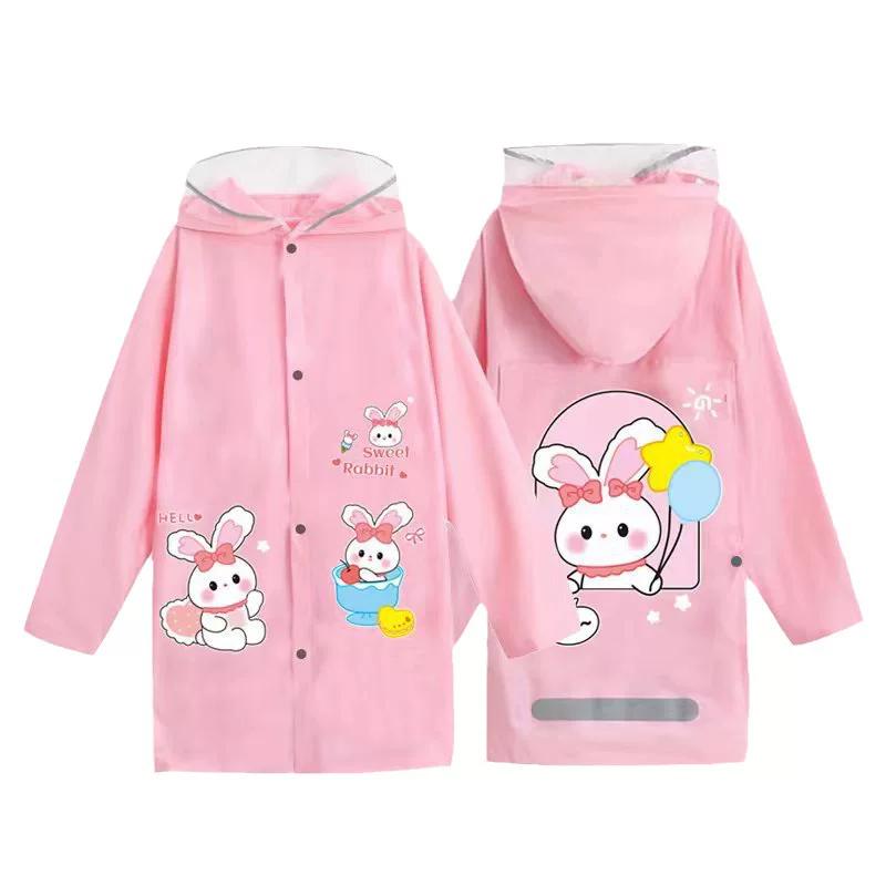 Large School Bags for Primary and Secondary School Students, Boys and Girls, Baby Bunny Raincoat, Thickened Long Kindergarten Children's Raincoat