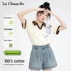 Женская хлопковая футболка La Chapelle с цветочным принтом и цветовыми блоками