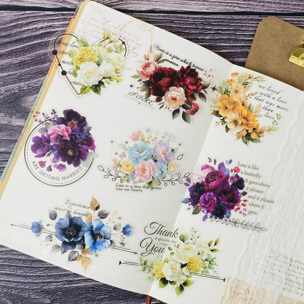 15pcs PET Flowers-themed Sticker Set for Scrapbooking, Collage Decoration, Magazines, Photo Albums, and Card Making