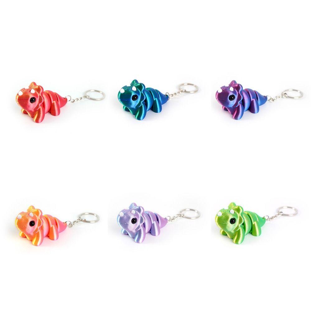 Realistic Action Figure Movable Joint Cartoon Miniatures Colorful Triceratops Keychain Gift