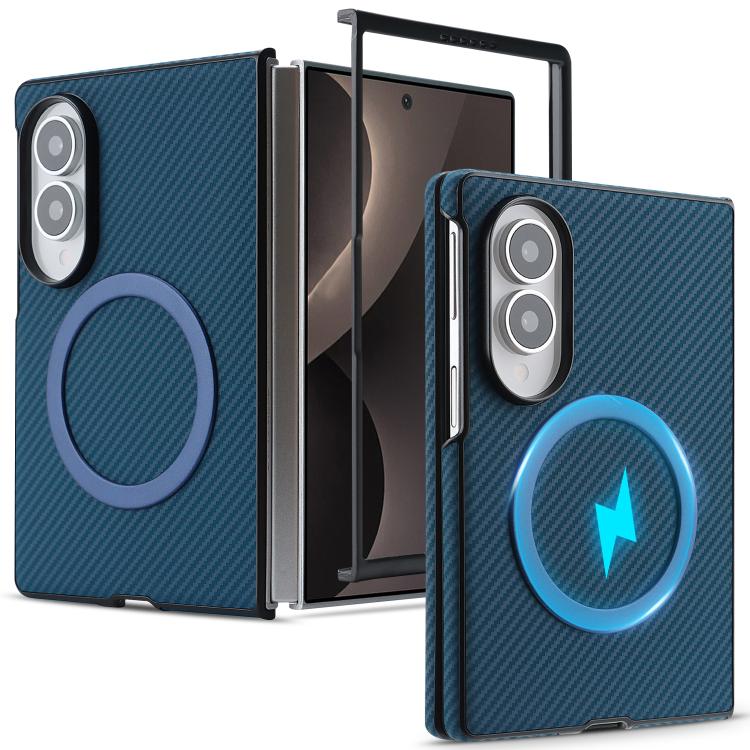 Carbon Fiber MagSafe Phone Case For Galaxy S25 Ultra 5G, Carbon Fiber Leather Magnetic Ring Anti-Drop Lens Protection Protective Cover
