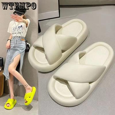 Женские летние тапочки из ЭВА, противоскользящие, износостойкие, удобные, на мягкой подошве, уличные однотонные тапочки для общежития и ванной комнаты на толстом каблуке с круглым носком