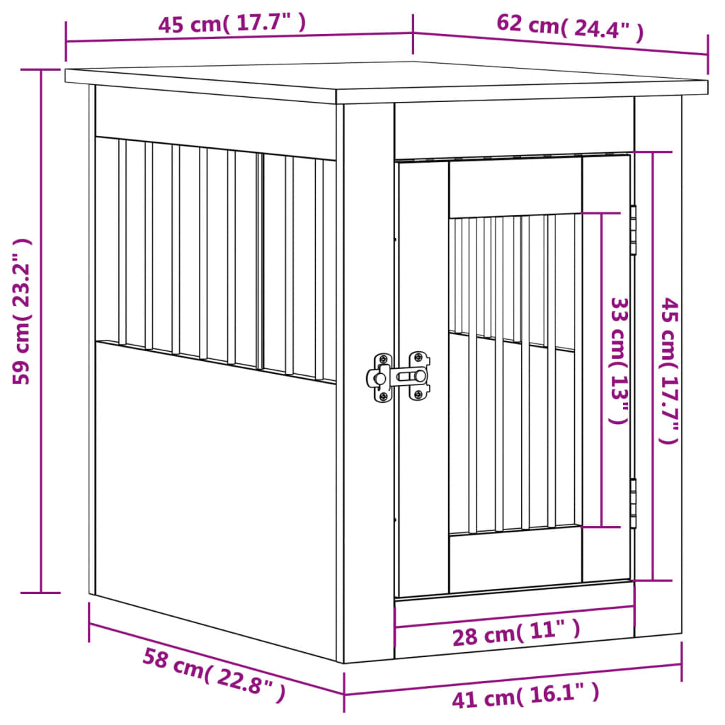 Wooden Style Dog Crate in Sonoma Oak Finish 45 x 62 x 59 cm Engineered Wood