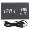 Wooden Digital Alarm Clock Triangular Voice Control Electronic LED Clock for Bedroom Office Black