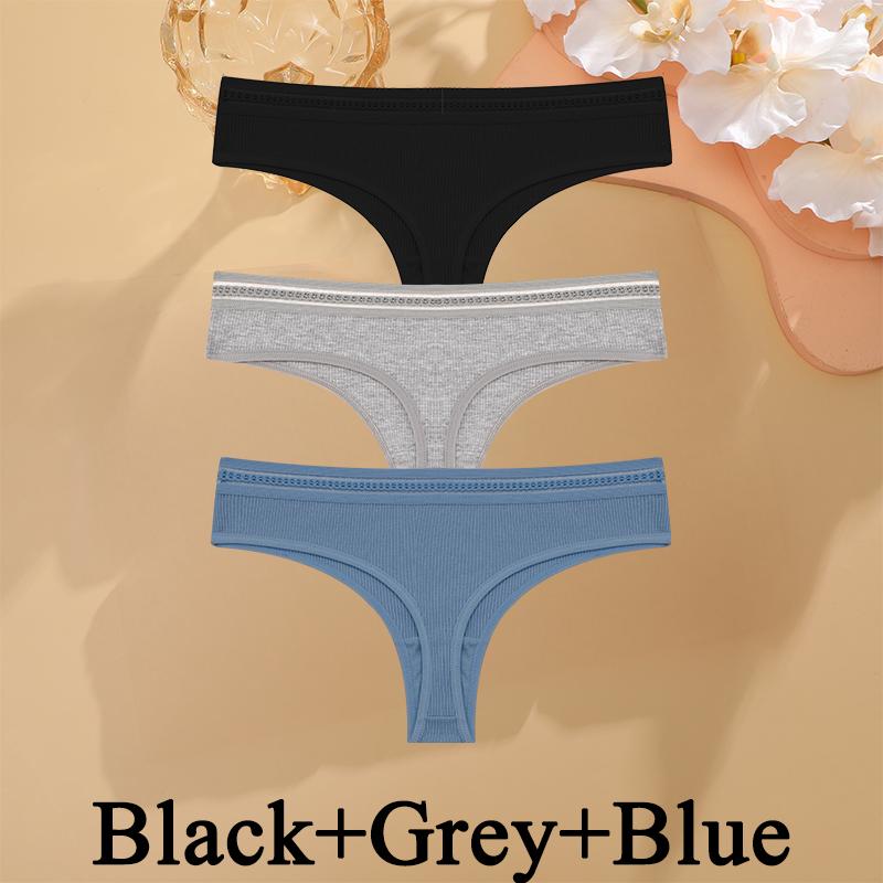 3PCS/SET Basic Women's Cotton Brazilian Pants Soft G-String Transparent Sexy Briefs Female Soft Comfortable Stretch Thong