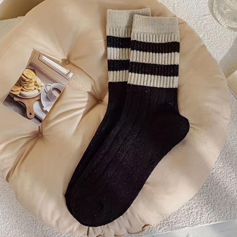 5 пар носков в полоску, повседневные теплые носки средней длины, женские носки осень-зима