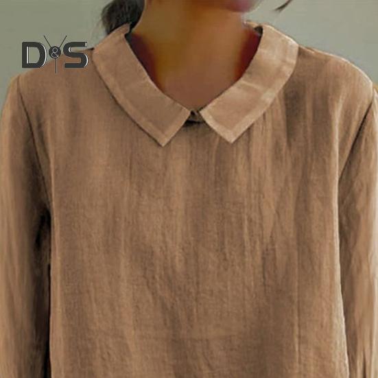 Женская рубашка с кукольным воротником, пуловеры с рукавами 3/4, однотонные свободные тонкие рубашки, топы, повседневная повседневная одежда