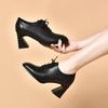 Deep Single Shoes Women's Spring New Square Head Lace-up Horseshoe and High Heels Two Kinds of Height Leather Shoes