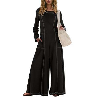 Повседневные комбинезоны с широкими штанинами для женщин, однотонные комбинезоны, ромперы, наряды с карманами