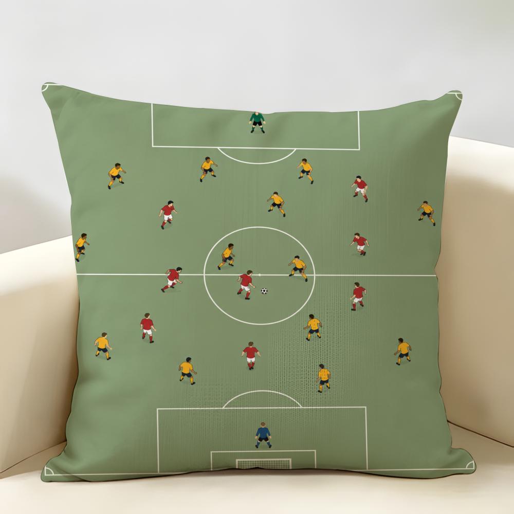Vintage Soccer Field Retro Football Cushion Cover Durable Hypoallergenic Organic Linen Short Pillow Cover Washable