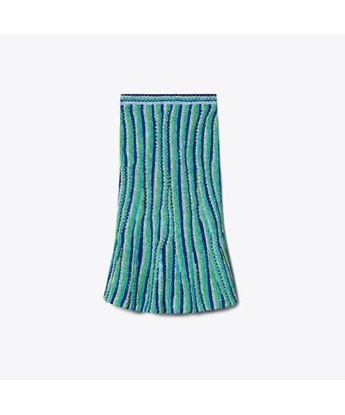 Tolibeochi Striped Cotton Skirt - Ocean/Light Blue/Green