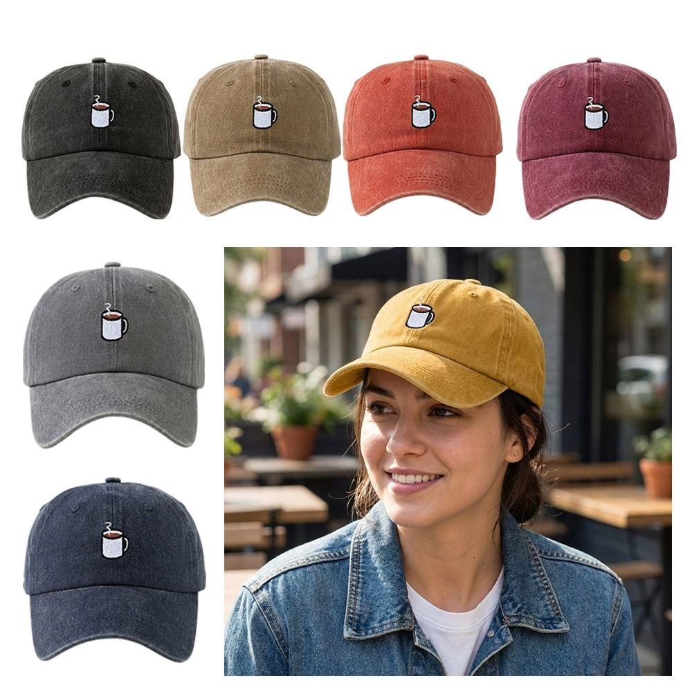 Embroidered Coffee Cup Baseball Cap Hip Hop Sun Hat Retro Distressed Baseball Cap  Unisex