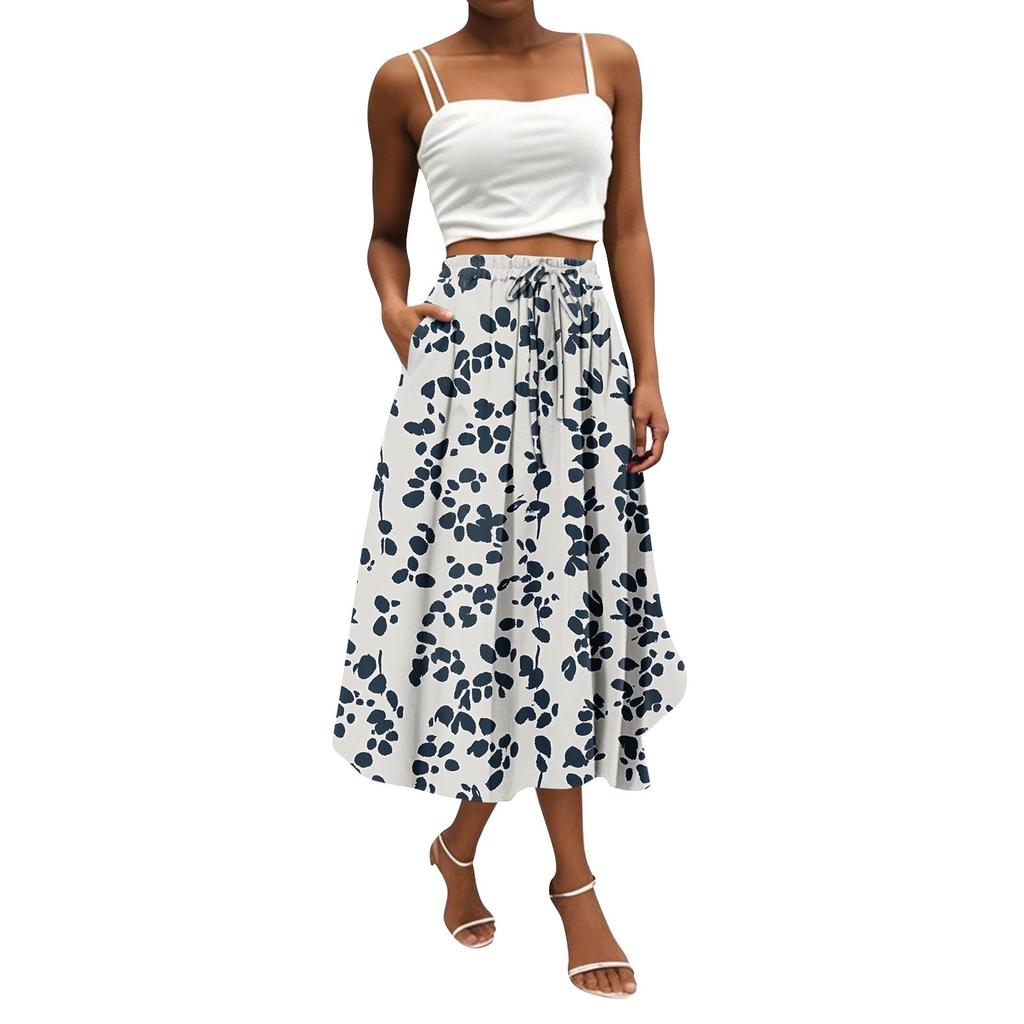 Women's Skirt Bohemian Flower Skirt Solid Color Casual Temperament With Pockets Skirt