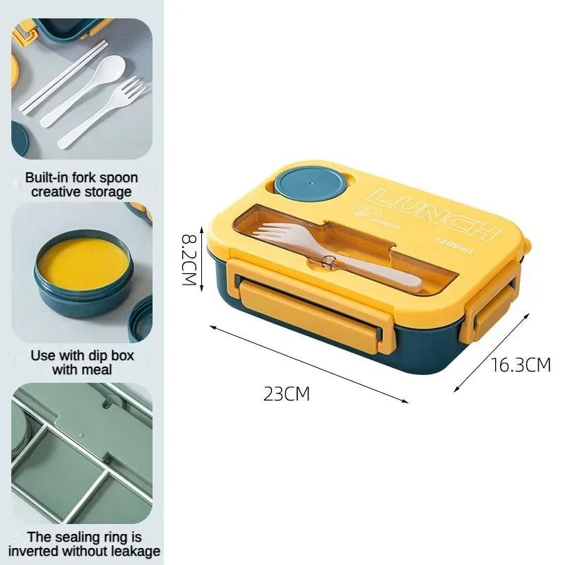 Отсек портативный ланч-бокс 1300 мл для детей, студентов, офисный ящик для бенто с вилкой и ложкой, контейнер для хранения продуктов в микроволновой печи
