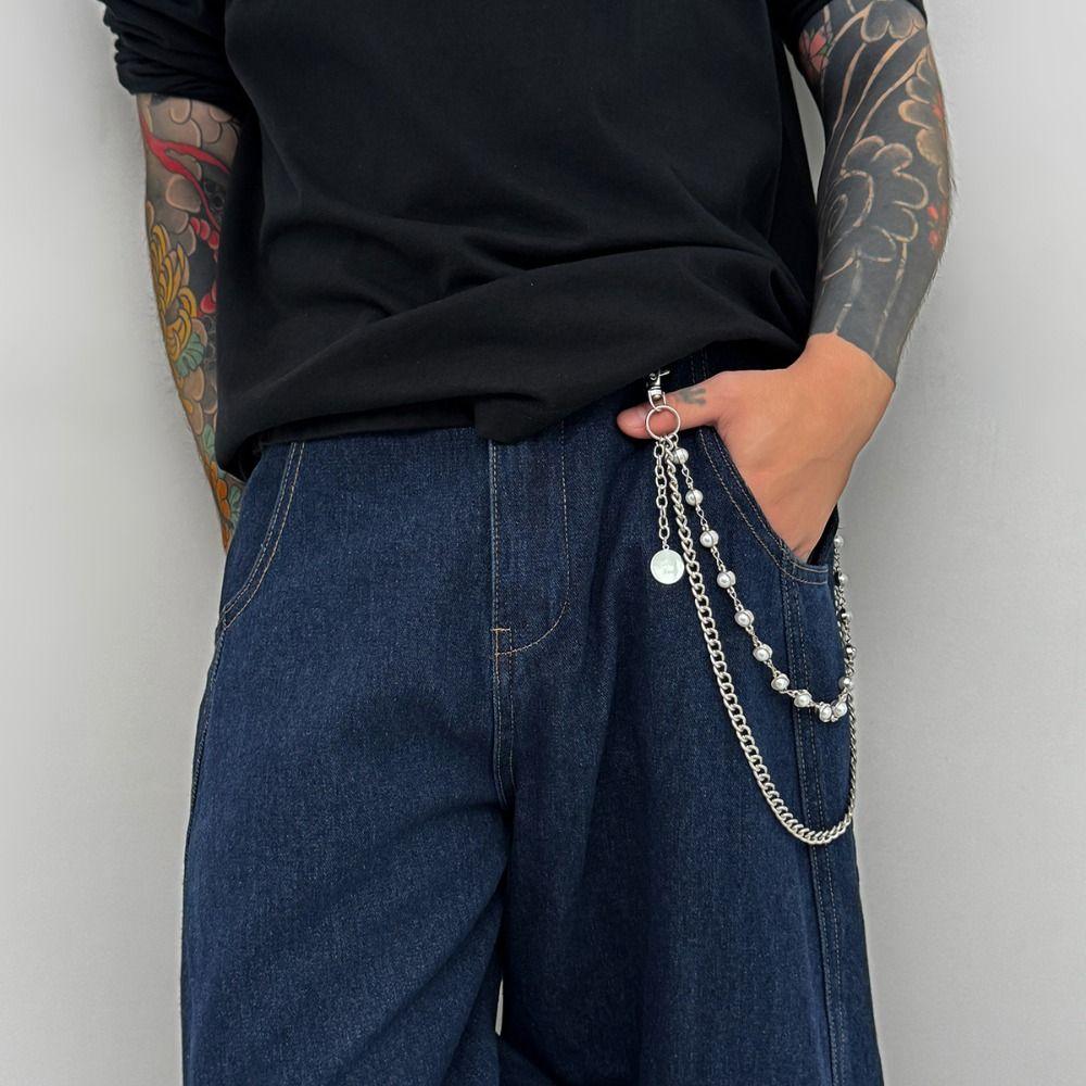Zinc Zinc Zinc Alloy Pearl Waist Chain Turquoise Pants Chain Fashion Tassel Jeans Chain  Male