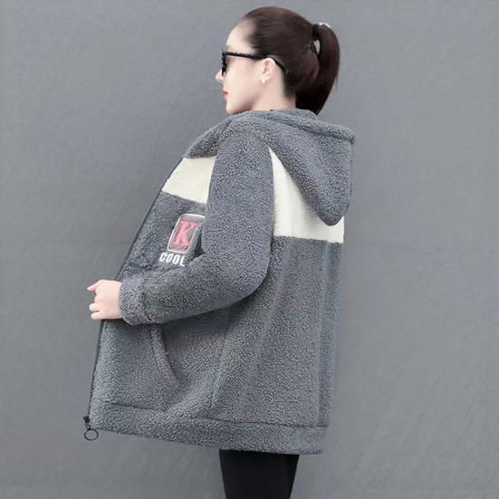 Женское осенне-зимнее пальто из толстого флиса с цветными блоками, длинными рукавами, карманами с капюшоном, средней длины, кардиган на молнии, теплая свободная женская куртка