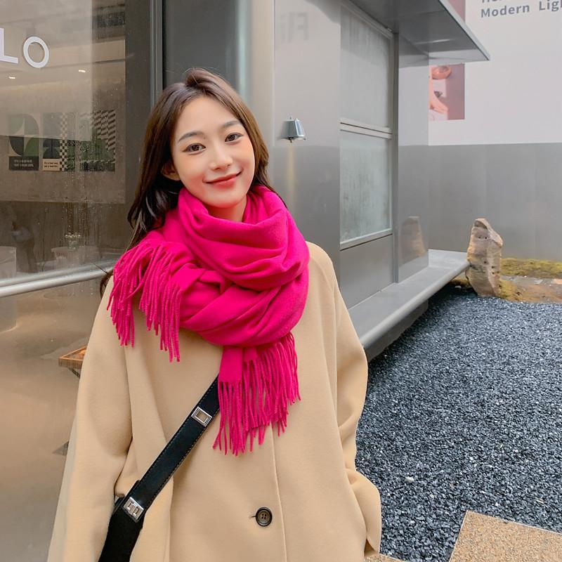 Women'S Thick Warm Solid Color Scarf Autumn And Winter New Style Cashmere Scarf Versatile Wool Scarf