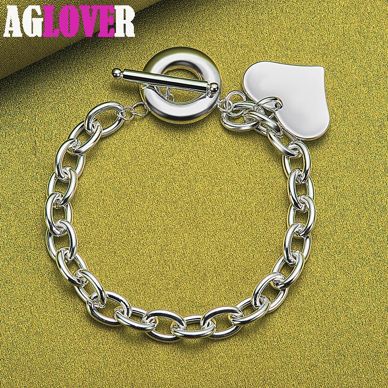 Браслет с подвеской в ​​форме сердца из стерлингового серебра 925 пробы OT Ювелирные изделия с пряжкой