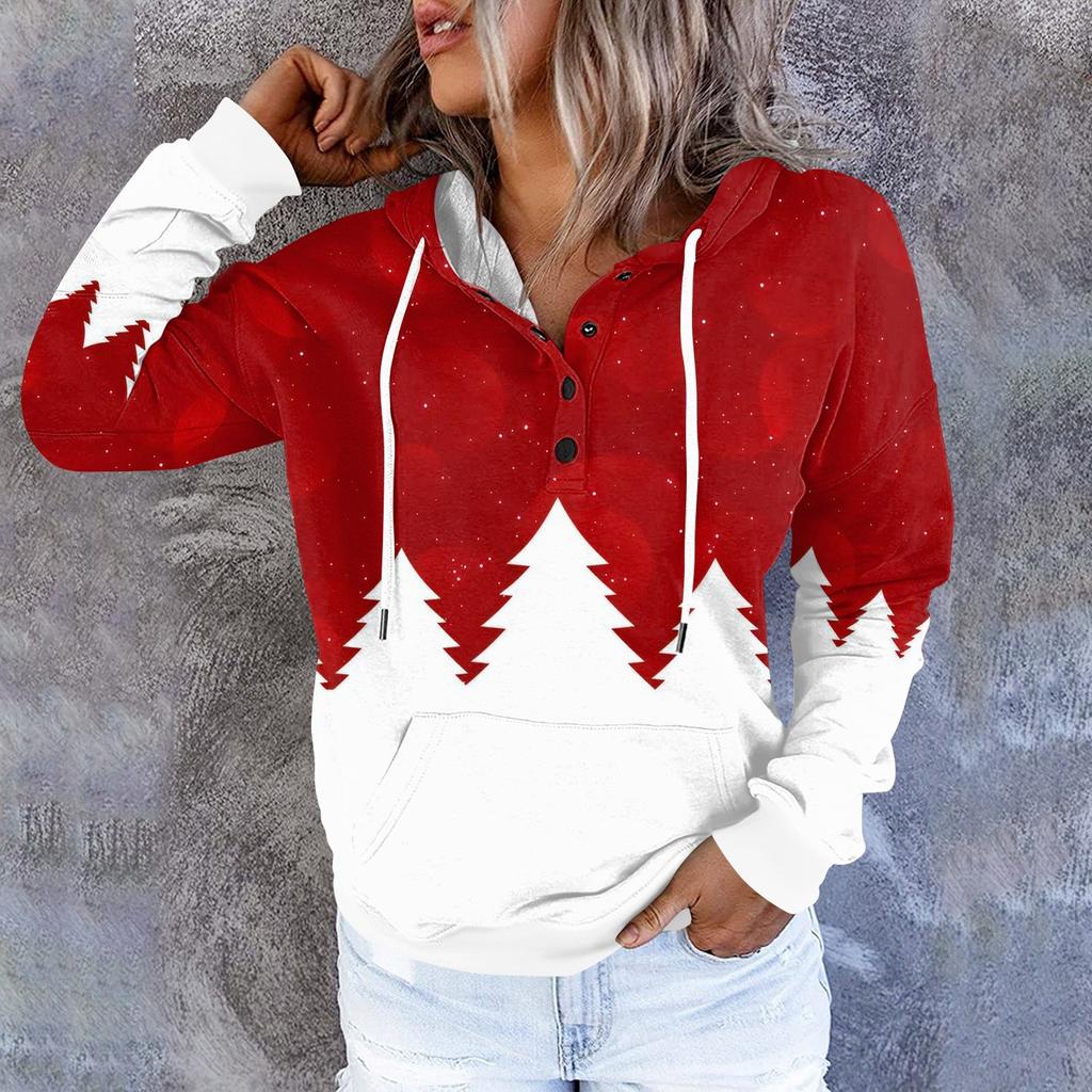 Женские повседневные модные принты с длинным рукавом на пуговицах пуловеры с капюшоном толстовки