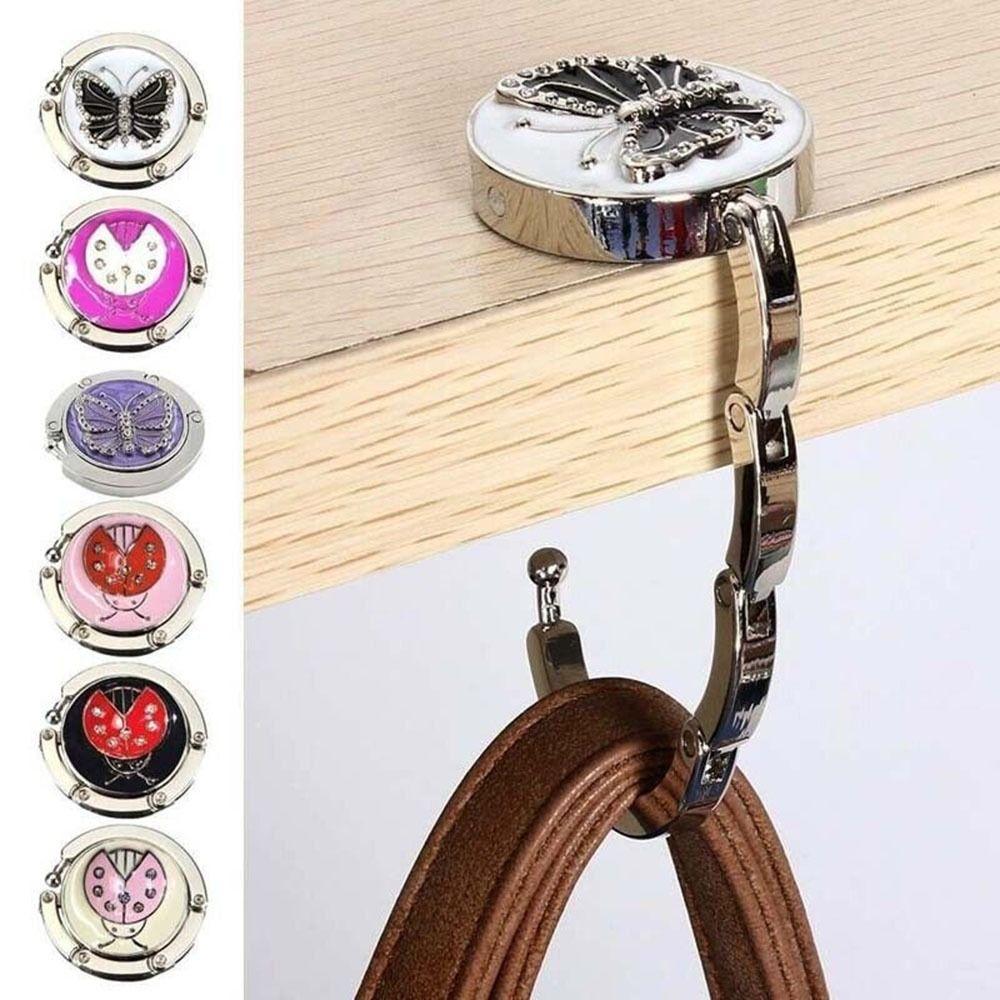 Fashion Butterfly Pattern Purse Hook Portable Travel Folding Desk Hooks Bag Holder Metal Handbag Hanger Table Clasp
