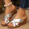 Fashion Gold Silver Wedges Sandals Women Summer 2025 Fashion Cross Strap Platform Slippers Woman Plus Size Non Slip Outdoor Beach Slides