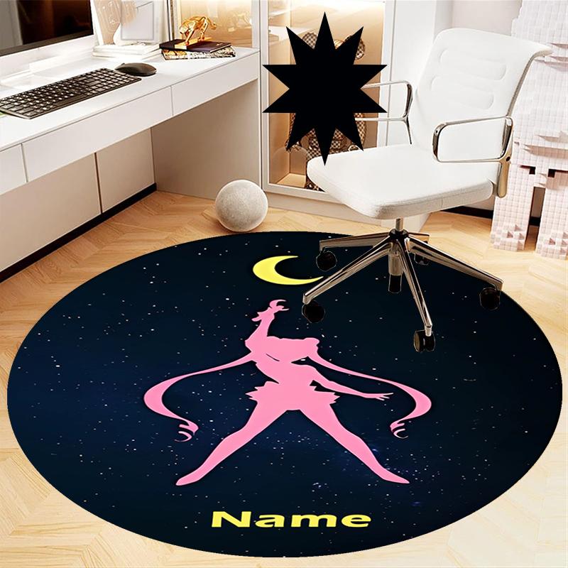 Custom Name Sailor Moon Printed Round Rug Carpet Chair Rug Area Rug Entryway Doormats,for Office Chair Living Room Bedroom Kitchen Room.