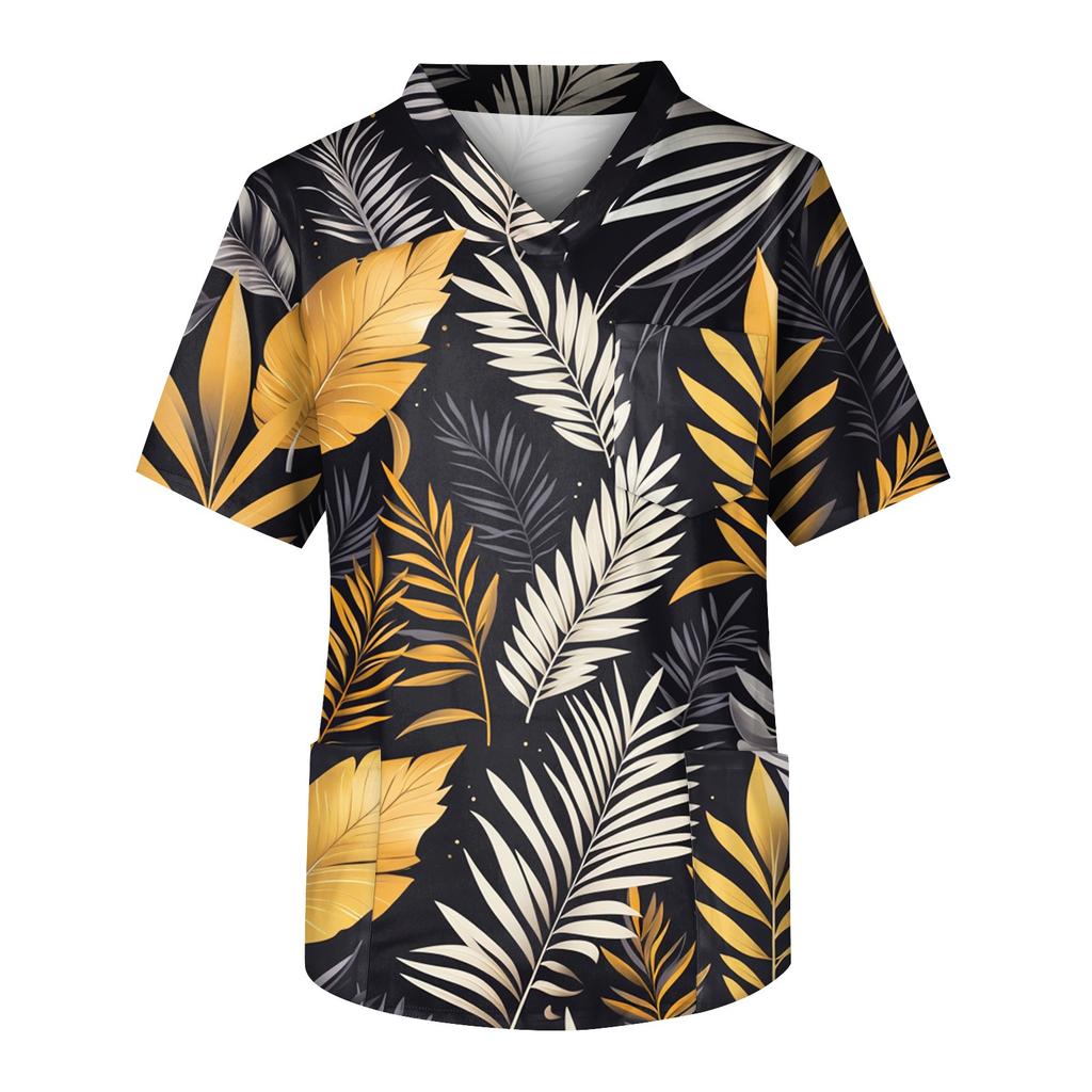 Men's Short Sleeve V-Neck  Print Chest Pocket Care Top