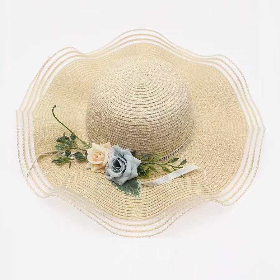 New bow lace straw hat women's summer seaside beach vacation sun hat large brim sun protection hat