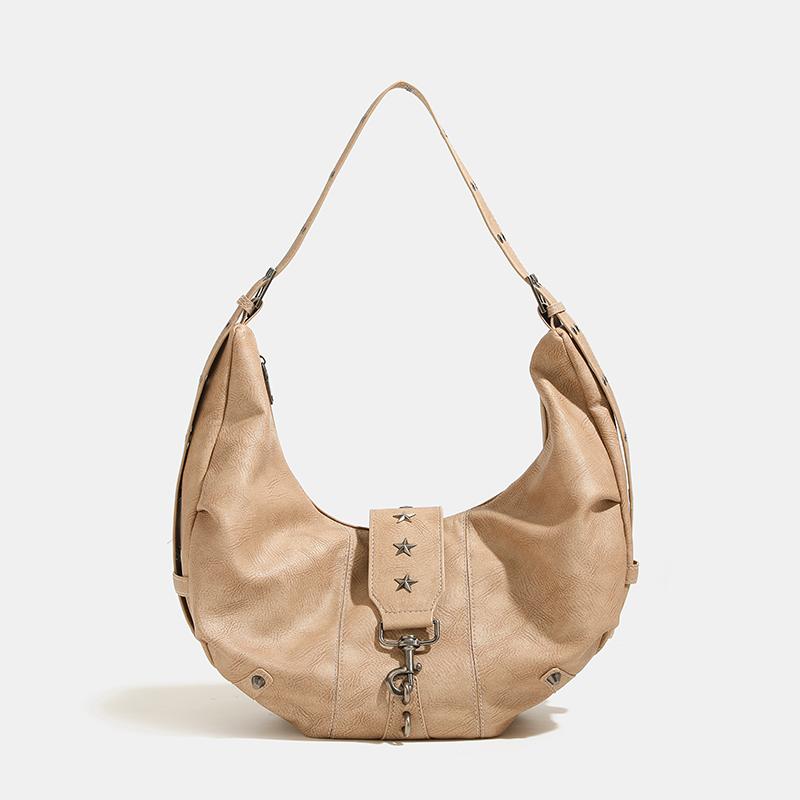 Большие вместительные сумки-тоуты в форме полумесяца для женщин, роскошные дизайнерские сумки и кошельки, новые в винтажном стиле, сумка через плечо с заклепками