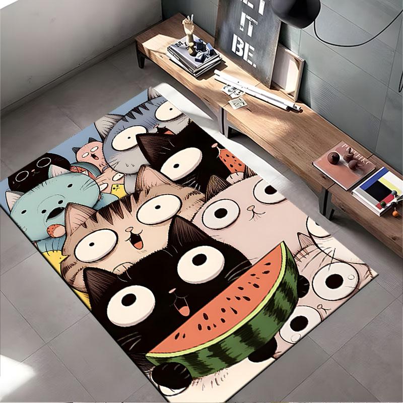 Funny Cartoon Cats with Watermelon suitable as a non-slip mat for the living room or bedroom sofa