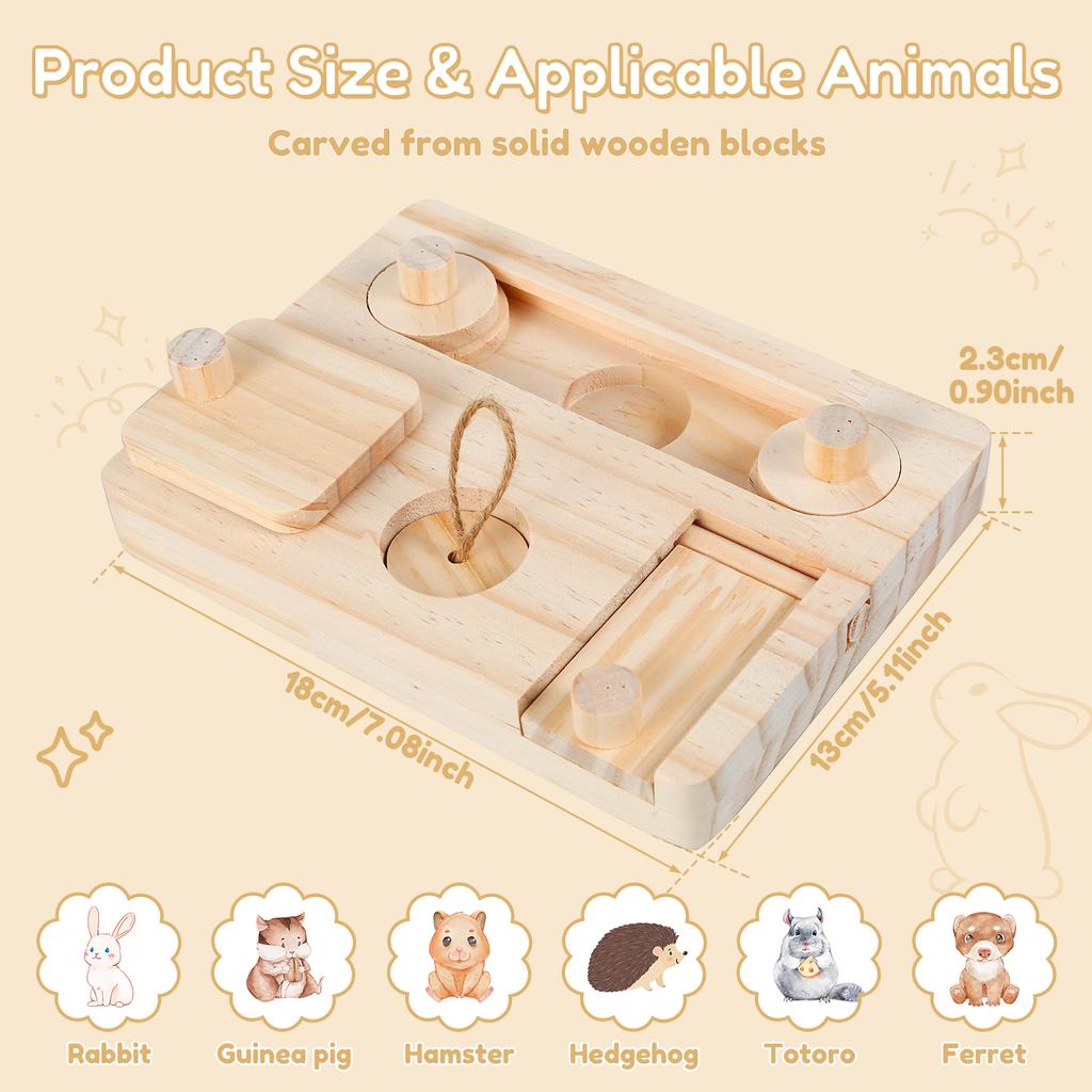 6 в 1 Деревянные игрушки для кормления хомяков Кормушка для маленьких домашних животных Интерактивная головоломка Диспенсер для лакомств Игрушки для морских свинок