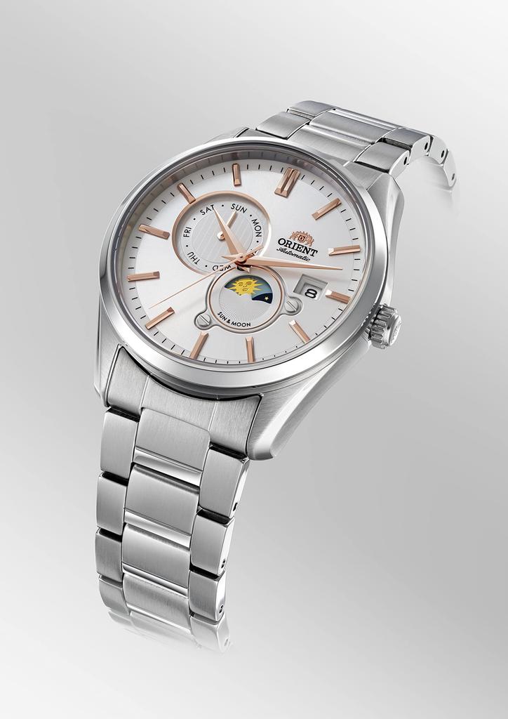 Orient SUN MOON Automatic Contemporary with Japanese Warranty & Watch, Style, Men's, White, Silver, RN-AK0301S, Manufacturer's