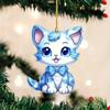 Cat Playful Blue Acrylic Car Pendant Cheerful Cartoon Design Perfect For Decor Car