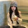 Solid Color Knitted Pullover Hat Handmade Beanies Cap Sweet Crochet Flower Hat  Streetwear