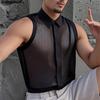 INCERUN Summer Men Lapel Sleeveless Mesh See Through Party Cropped Tank Tops