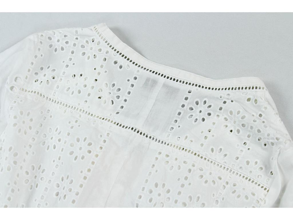 Весна/Лето 2025 Женское Белое Платье из Чистого Хлопка с V-образным вырезом А-силуэта - F2075