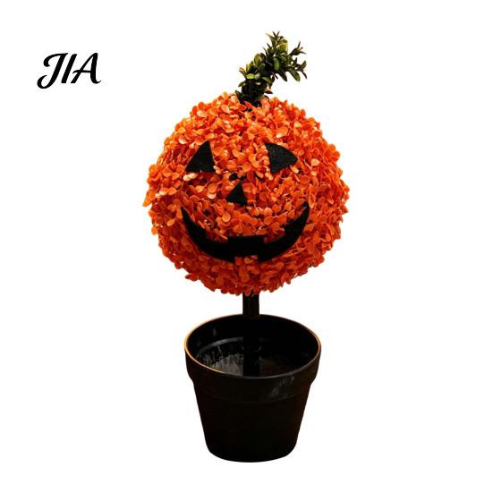 Artificial Pumpkin Topiary Tree Tree, Halloween Face Faux Boxwood Plants with Stake, Garden Stakes Fall Autumn Thanksgiving Decor for Front Door Porch