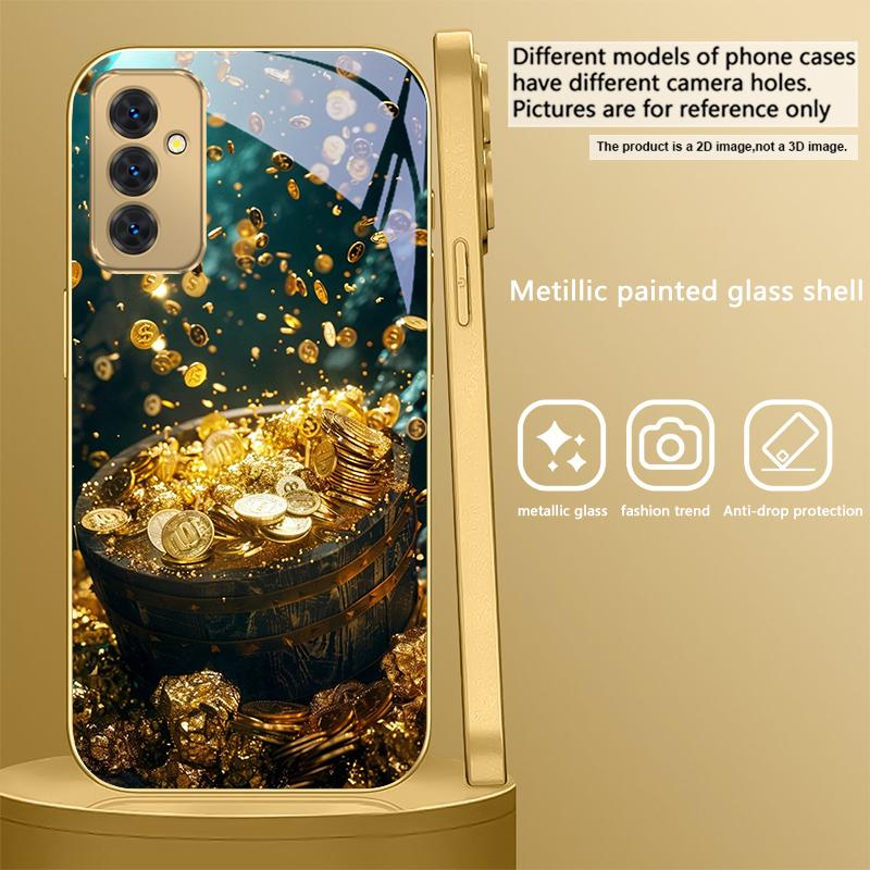 Крупные фрагменты золота Для Samsung A36 A35 A34 A33 A32 A31 A26 A25 A23 A22 A21s A73 A72 A71 A42 A56 13 Золотой стеклянный чехол для телефона