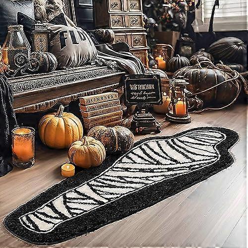 Halloween Bedroom Decor Black White Bathroom Rug Horror Decorations Non-Slip Coffin Bath Mats, Gothic Home Deco Funny Mummy Carpet 18x47 inch