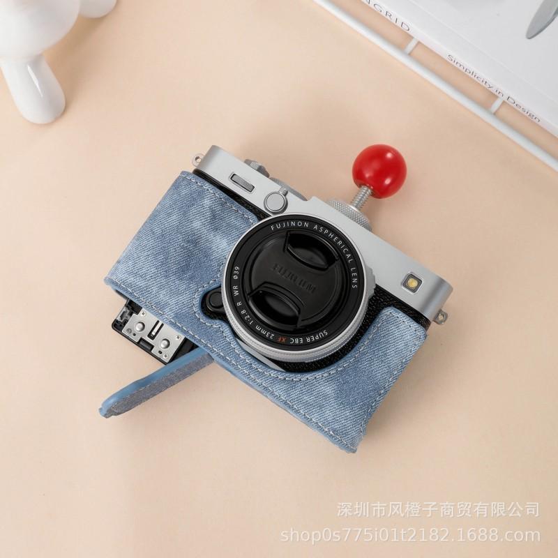 Чехол для камеры из ПУ кожи Fujifilm X-E5 беззеркальный - Джинсовый синий Однолямочный рюкзак с изогнутым ремнем
