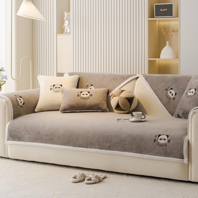 New Milk Fleece Sofa Cushion Autumn And Winter Plush Cartoon Seat Cushion Fixed Non-Slip Sofa Cover Winter Cover