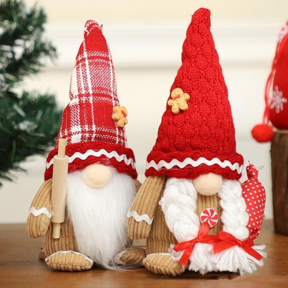 New Christmas Gnome Figurine Handmade Knitted Plush Gnome Doll Soft Farmhouse Style Stuffed Dolls Toy Home Decor