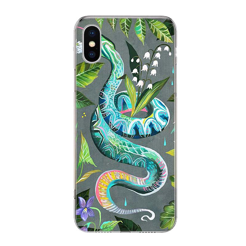 Animal The Snake and Fern Phone Case Cover For iPhone 11 12 13 Mini 14 15 Plus 16 Pro Max 17 Air 7 8 + SE Art Customized Fundas