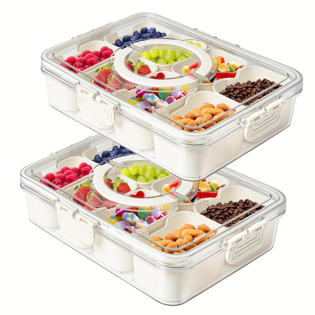 Divided Serving Tray with Lid and Handle Snackle Box Container 8 Compartment Portable Snack Platter Organizer for Snacks Storage