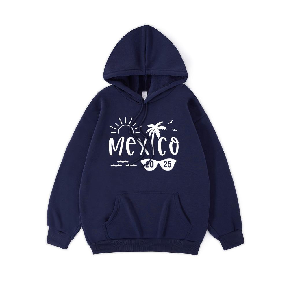 Худи с принтом Mexico Beach Женские базовые Удобные флисовые с капюшоном Теплые Свободные Толстовки Карман Женская Уличная одежда