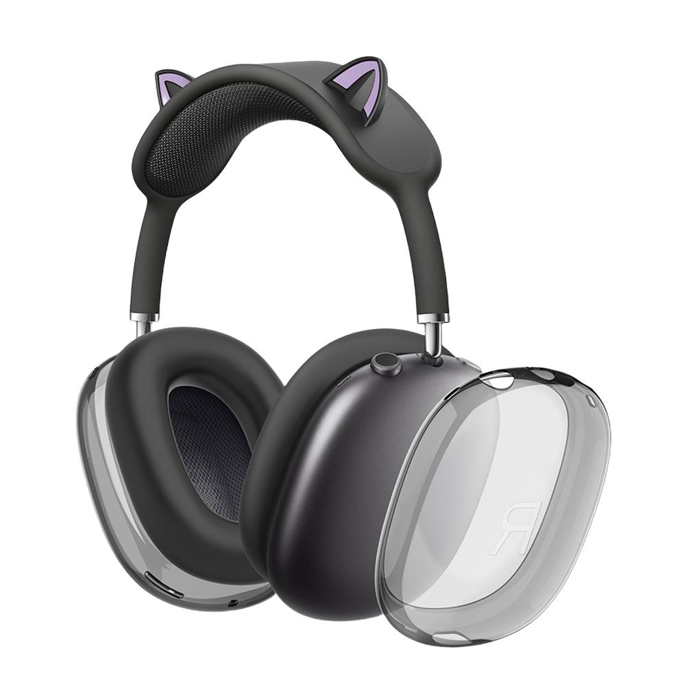 3 в 1 Чехол с кошачьими ушками из прозрачного силикона + ТПУ Прозрачный чехол Защитный чехол Защита от царапин Сменный чехол Ударопрочный для Apple AirPods Max