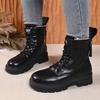 Thick Warm Long Plush Ankle Boots For Women Winter  Lace-Up Pu Leather Motorcycle Boots Woman Plus Size Short Booties Shoes